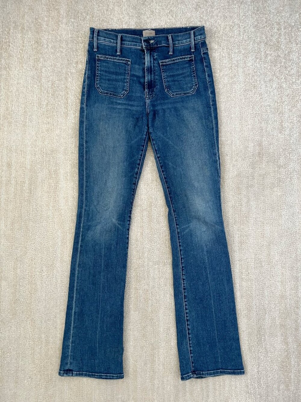 Mother Patch Pocket Insider Sneak Blue Jeans in Caving In 29
